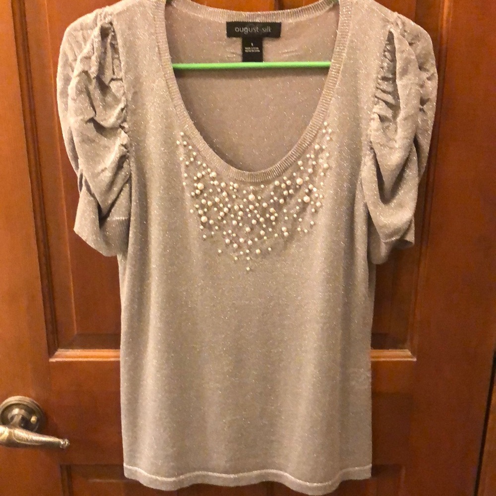 Silver top with pearl beads and sequins